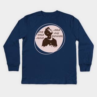 My dreams are my power brown silhouette of a dreamy girl over the city contours with night sky motifs in the form of a circle Kids Long Sleeve T-Shirt